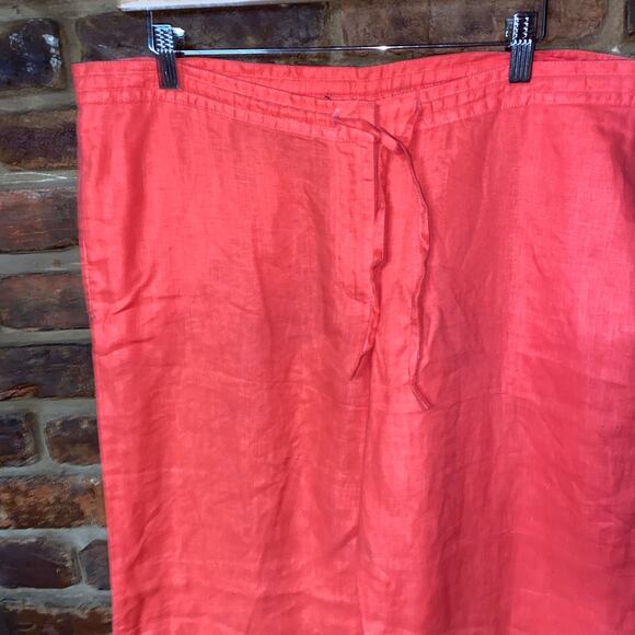 French Connection Coral Red/Orange Linen Wide Leg Drawstring Pants Women Size 10 - Picture 2 of 6